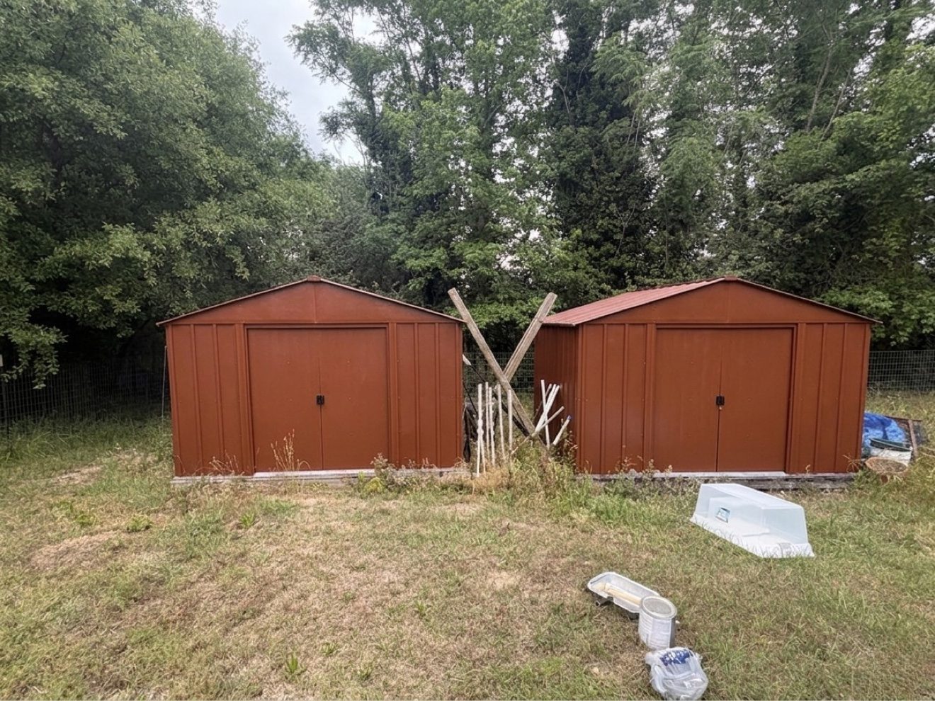 Sheds freshly painted solid brown
